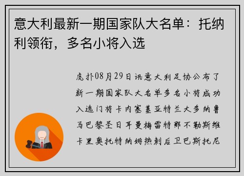 意大利最新一期国家队大名单:托纳利领衔,多名小将入选 意大利最新一期国家队大名单:托纳利领衔,多名小将入选